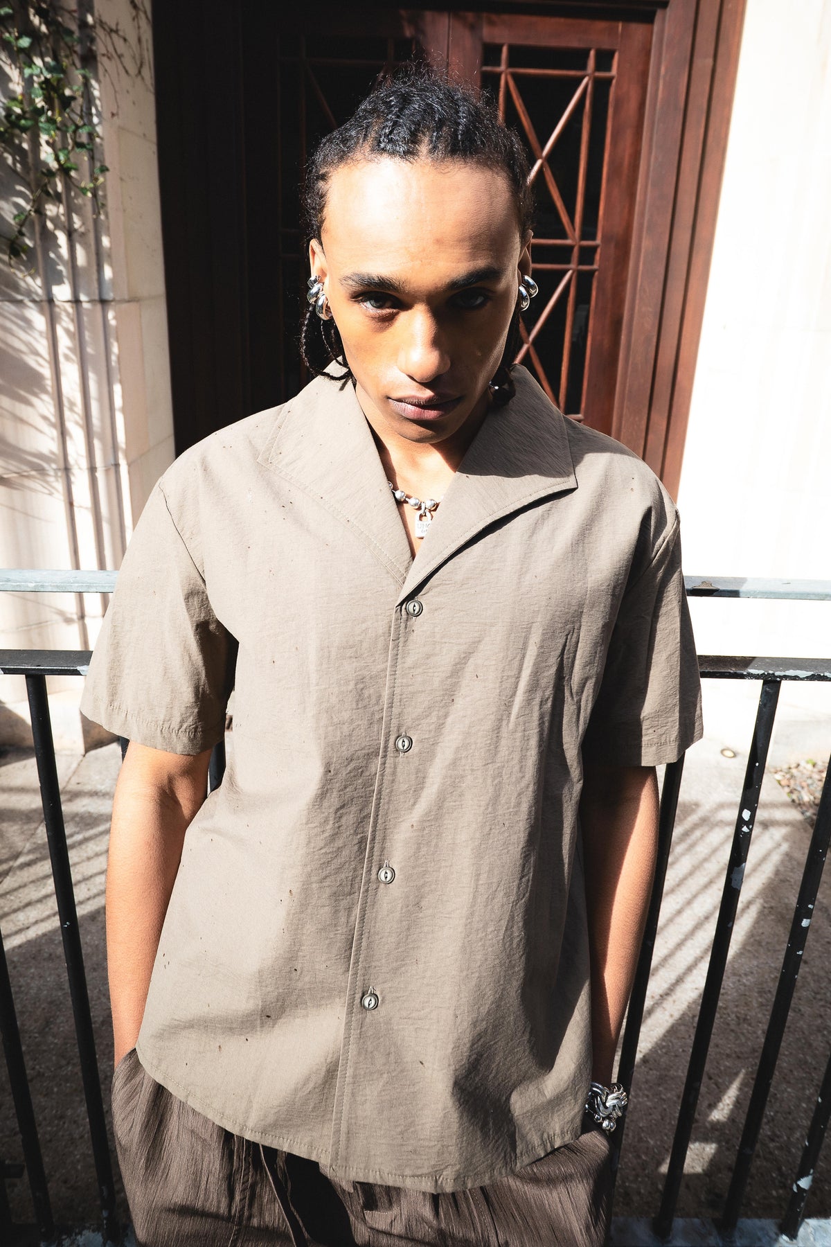 Relaxed open collar shirt white