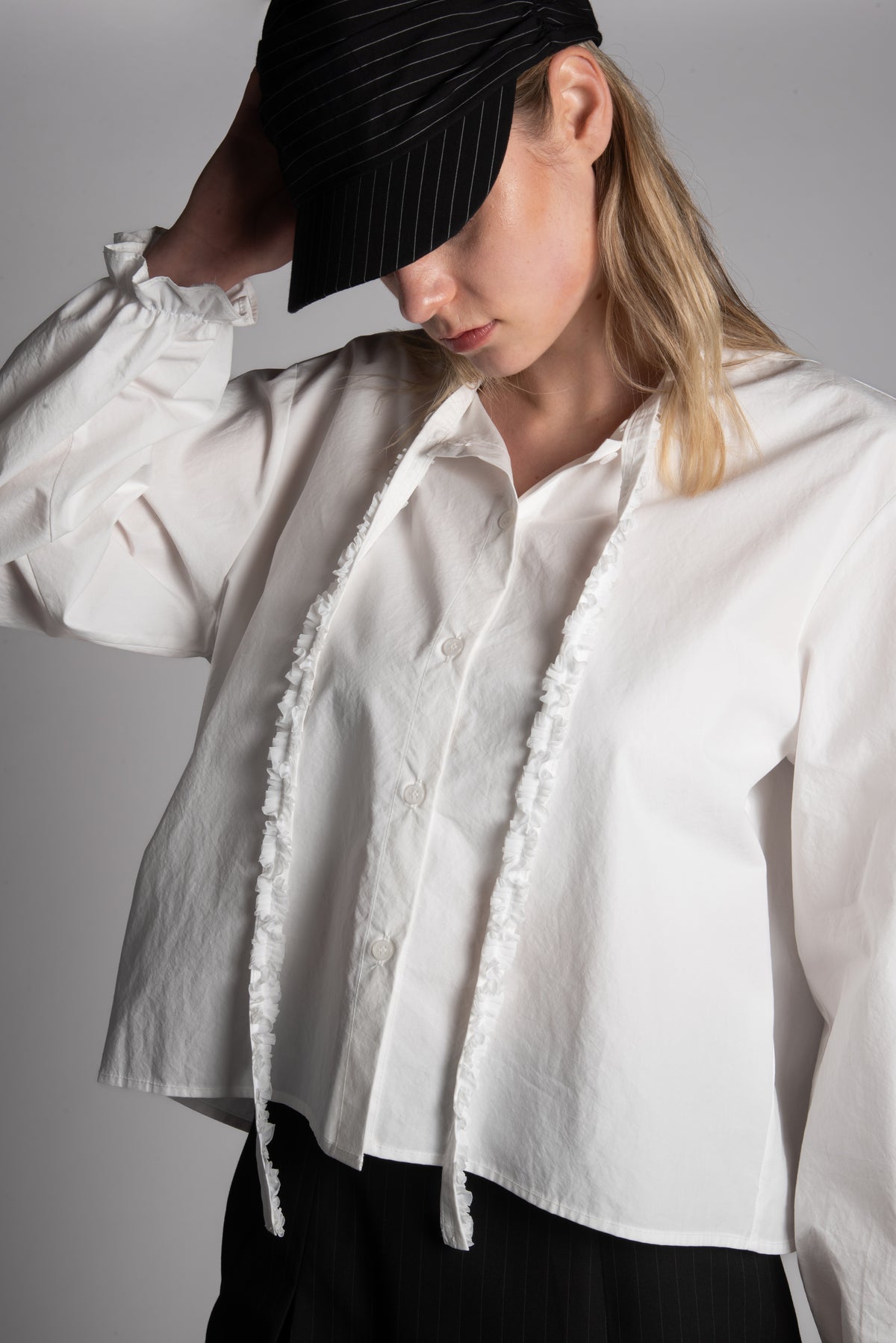 White ruffle tie cotton skirt