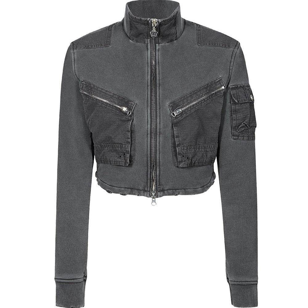 Cotton zip-up cargo jacket charcoal