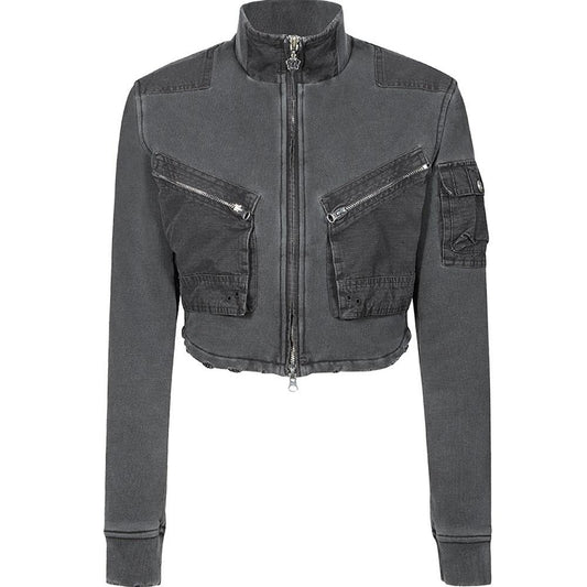 Cotton zip-up cargo jacket charcoal