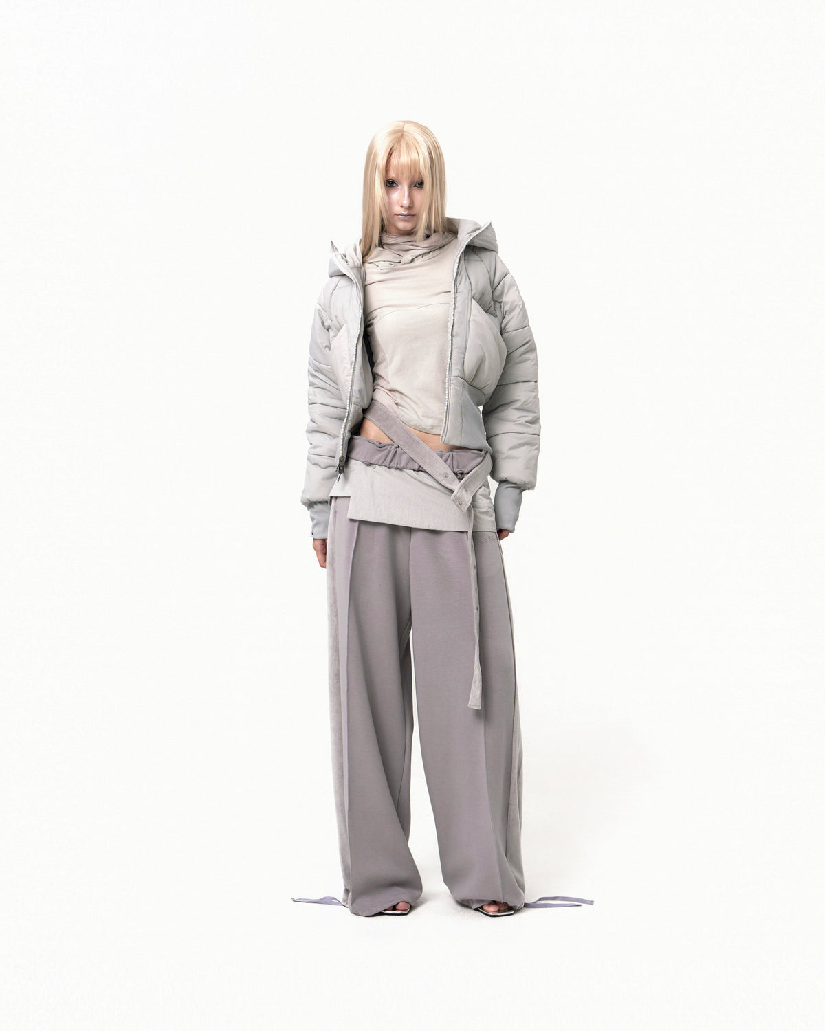 Belt wide sweat pants grey