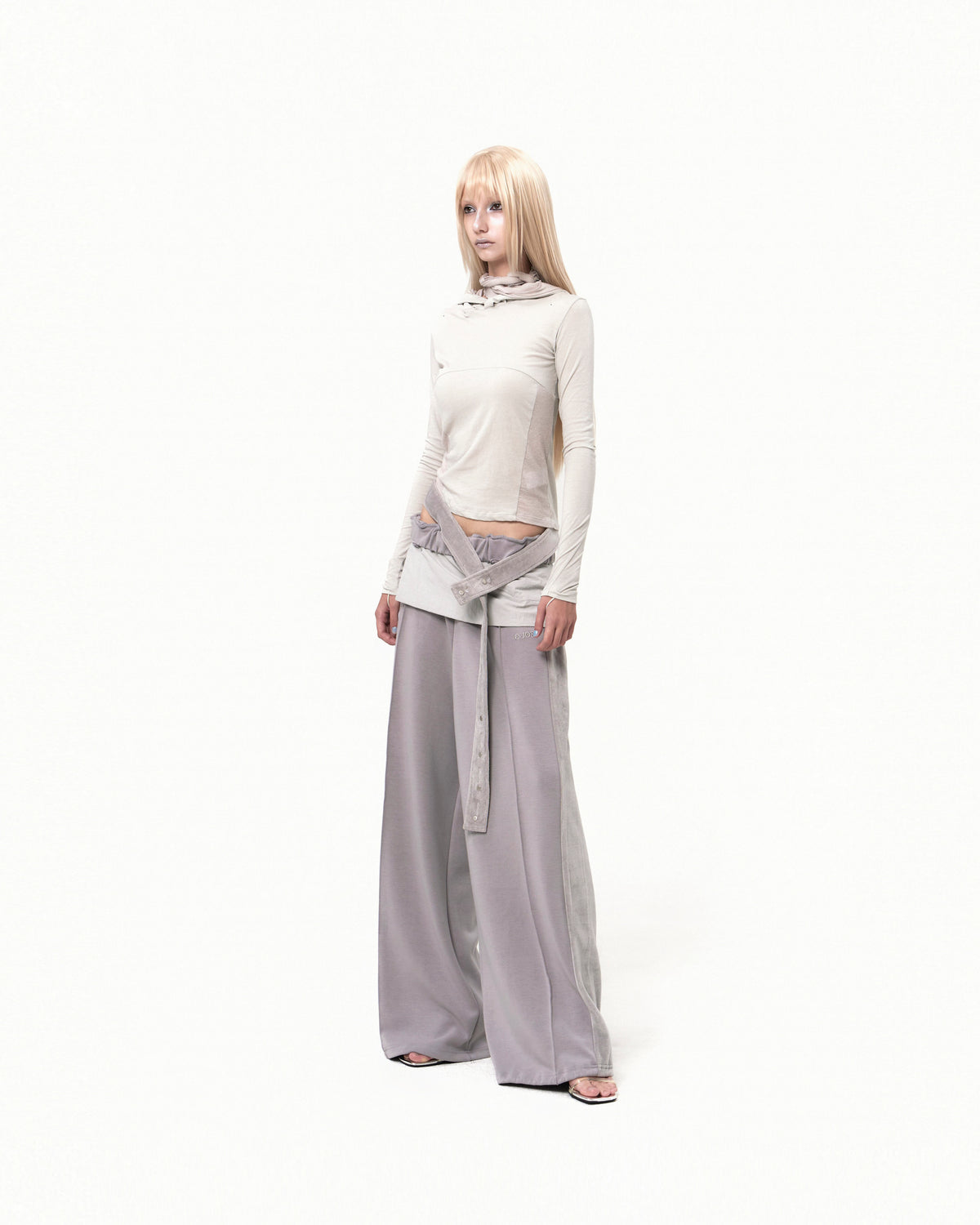 Belt wide sweat pants grey