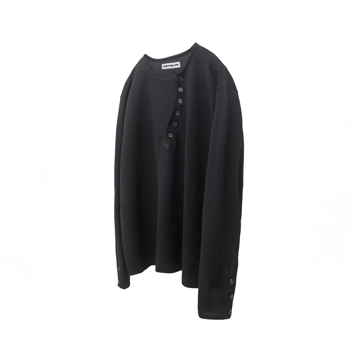Crossline henley neck long sleeve black