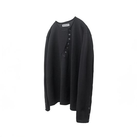 Crossline henley neck long sleeve black