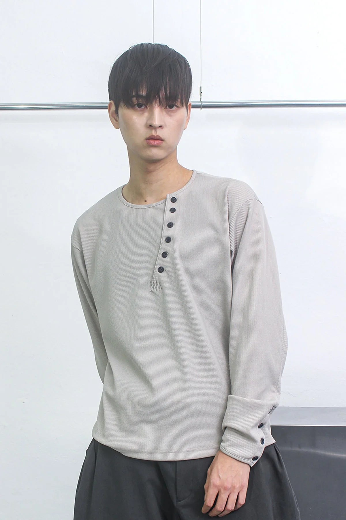 Crossline henley neck long sleeve ivory