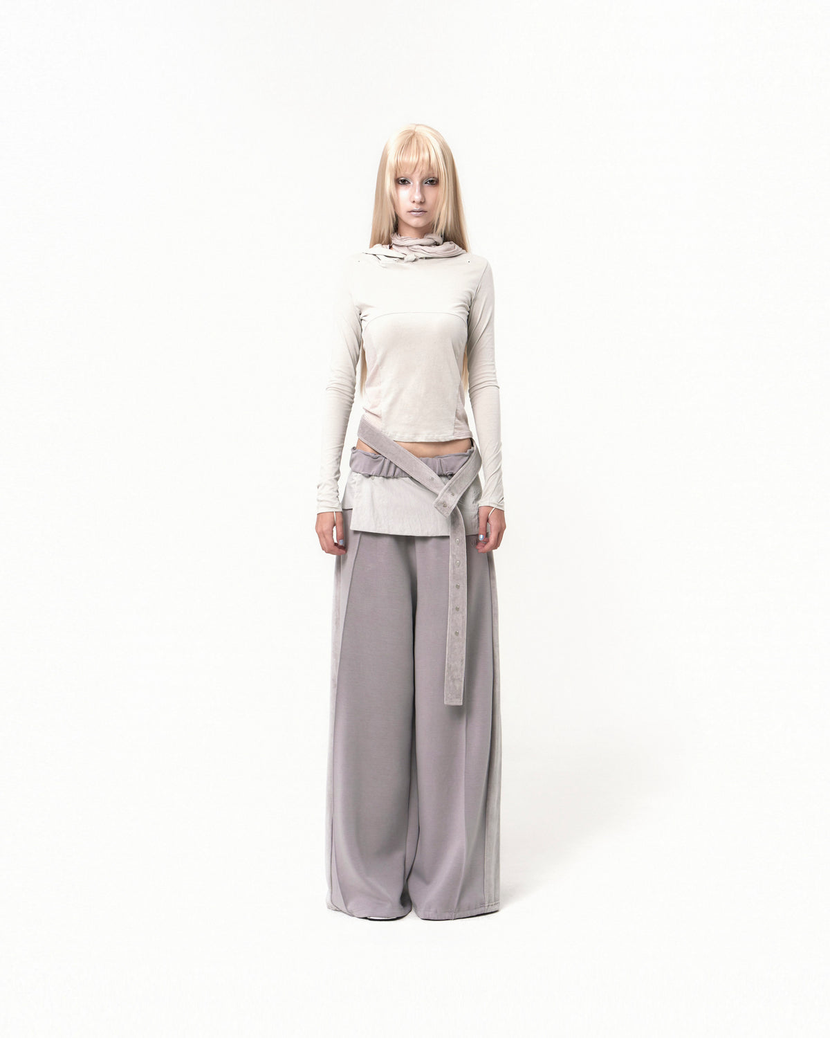 Belt wide sweat pants grey