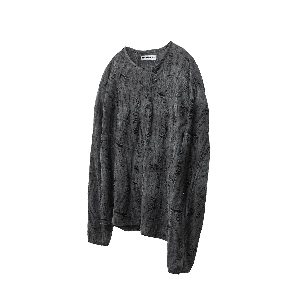 (T) Crossline henley neck long sleeve black
