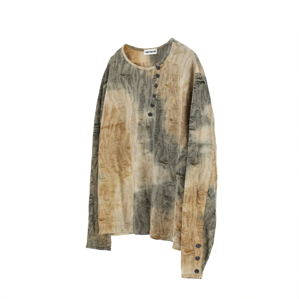 (T) Crossline henley neck long sleeve khaki