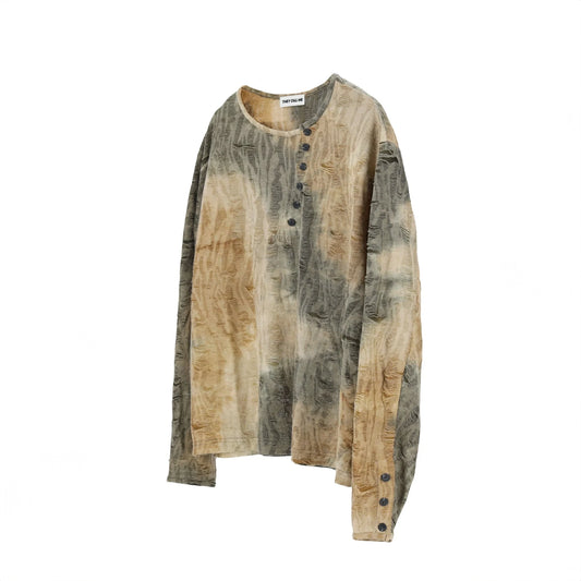 (T) Crossline henley neck long sleeve khaki