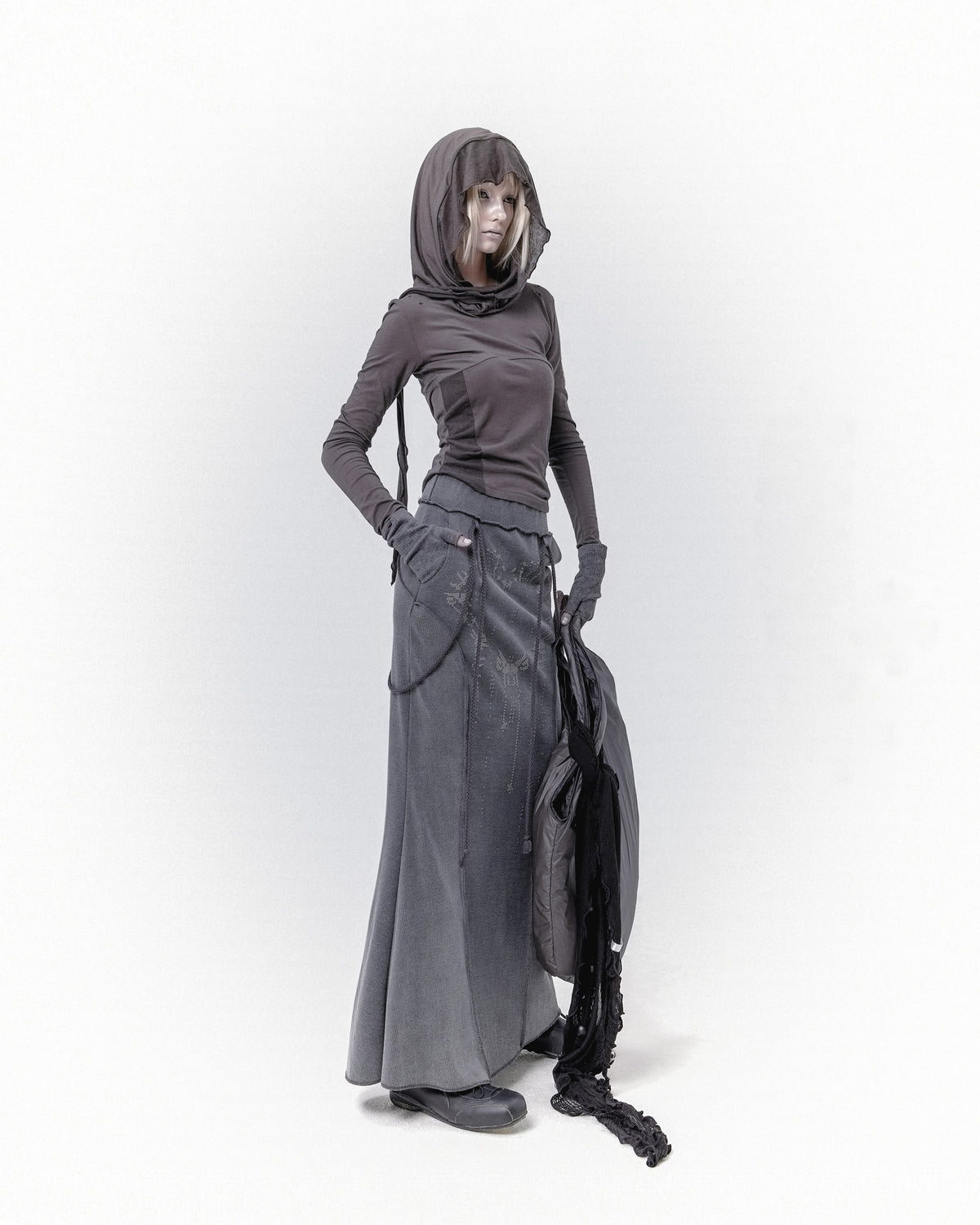 Graphic mermaid maxi skirt charcoal