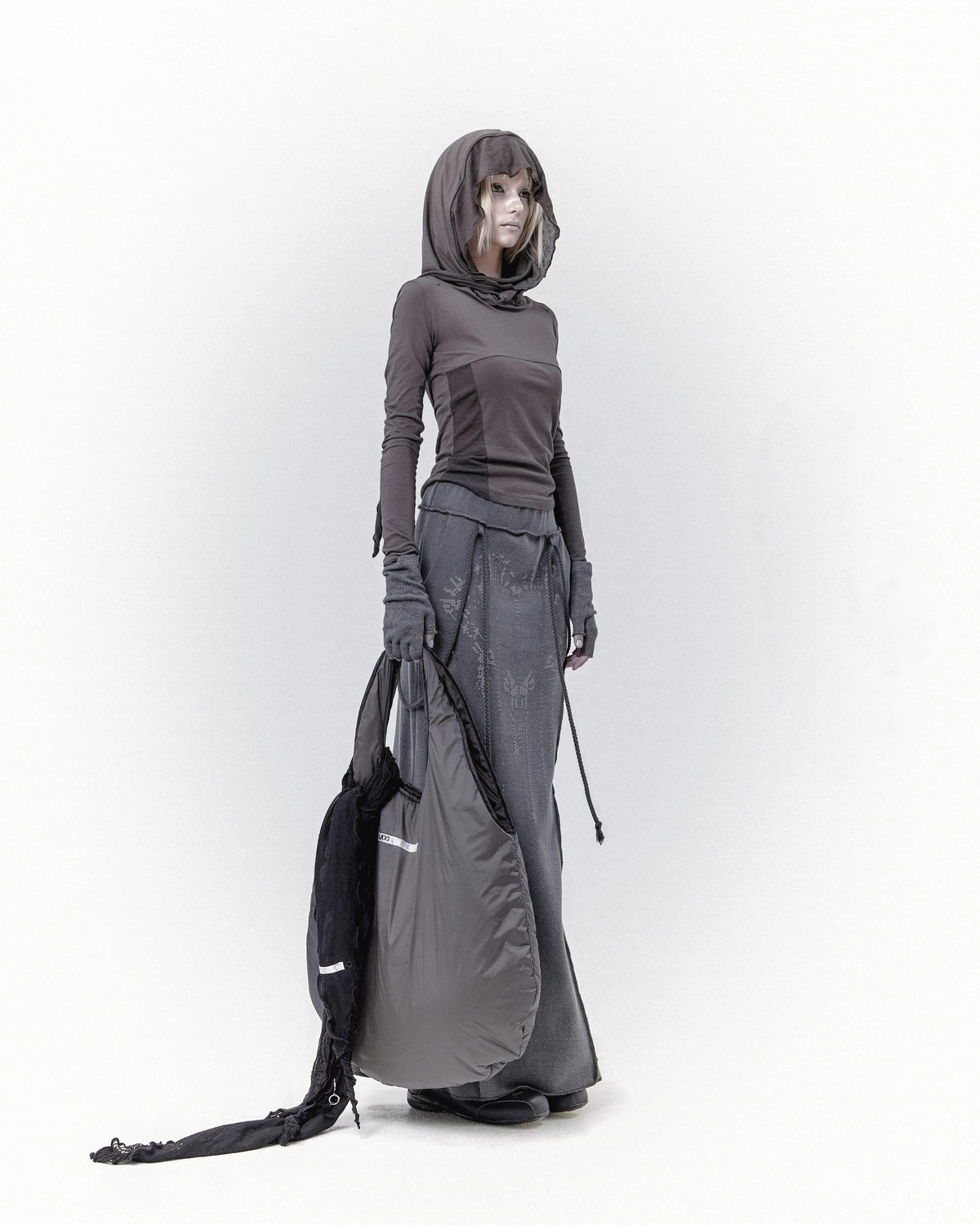 Muffler hoodie long sleeve charcoal