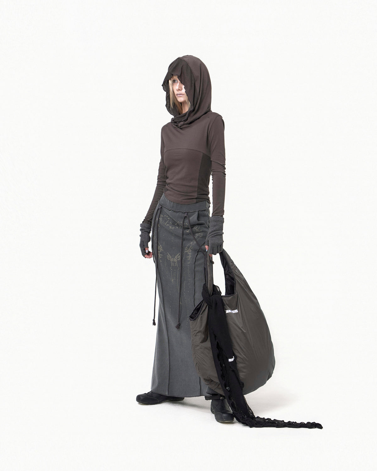 Muffler hoodie long sleeve charcoal