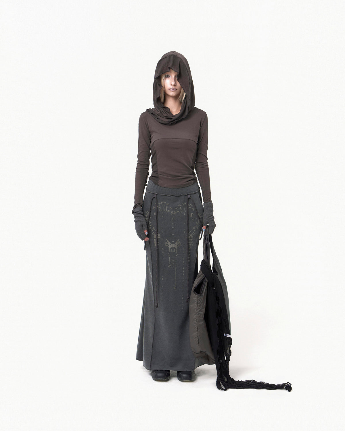 Muffler hoodie long sleeve charcoal