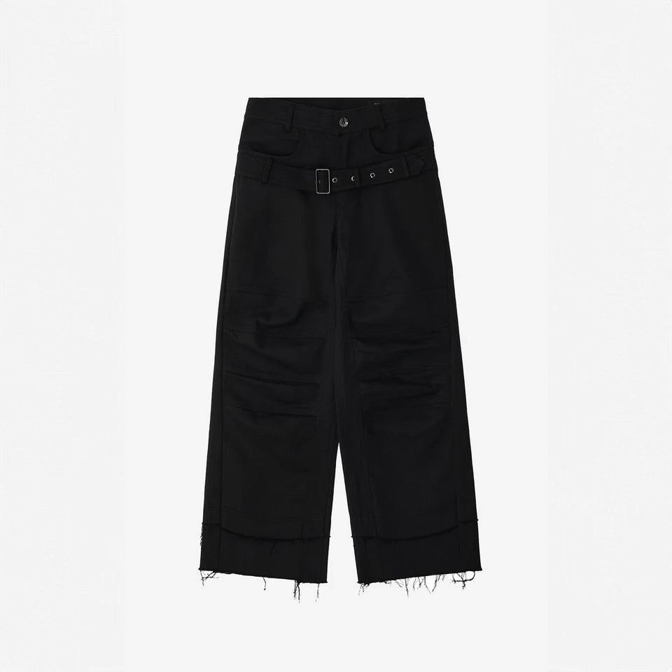 Stucked belt with low density  cotton and raw-edged pants