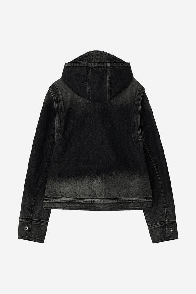Bleached denim hoodie zip-ip jacket