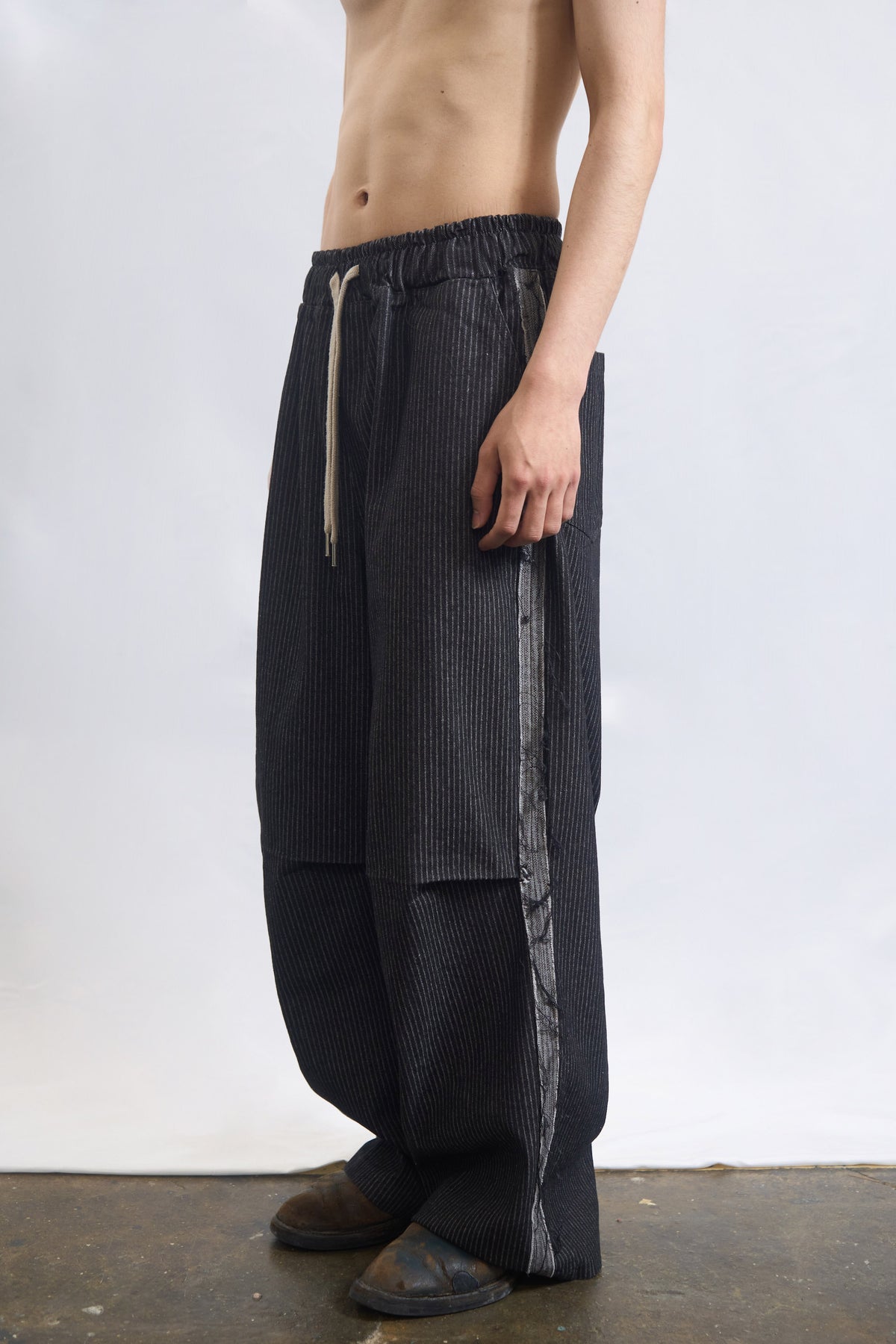 Raw Edge Stripe Denim Pants