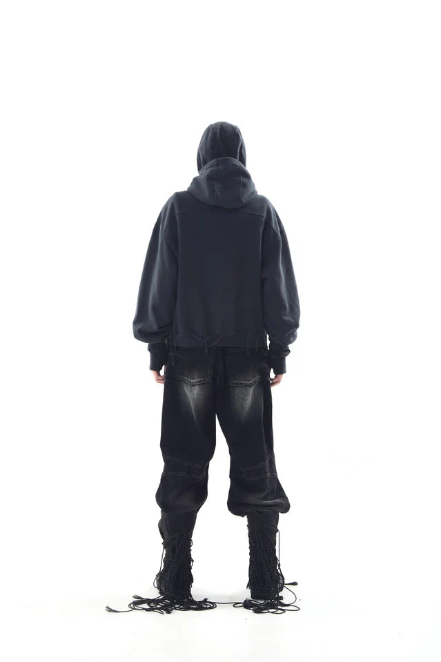 Dyed raw-edged hoodie with muffler black
