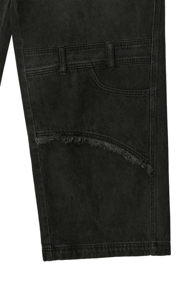 Oil washed double waist denim pants