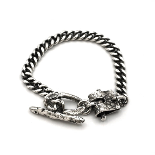 Silver leather buckle chain bracelet