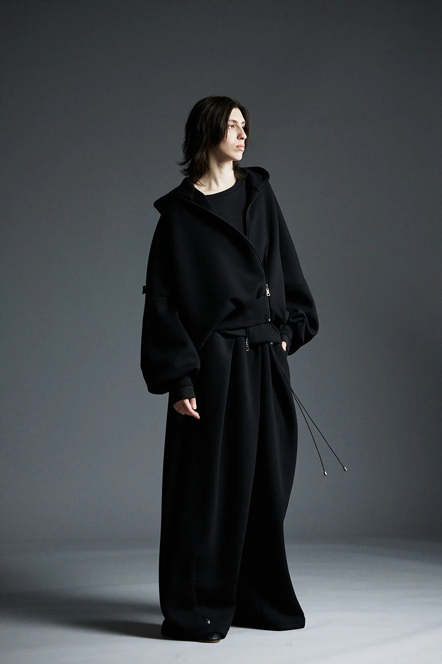Neoprene Zip-Up hoodie cardigan black