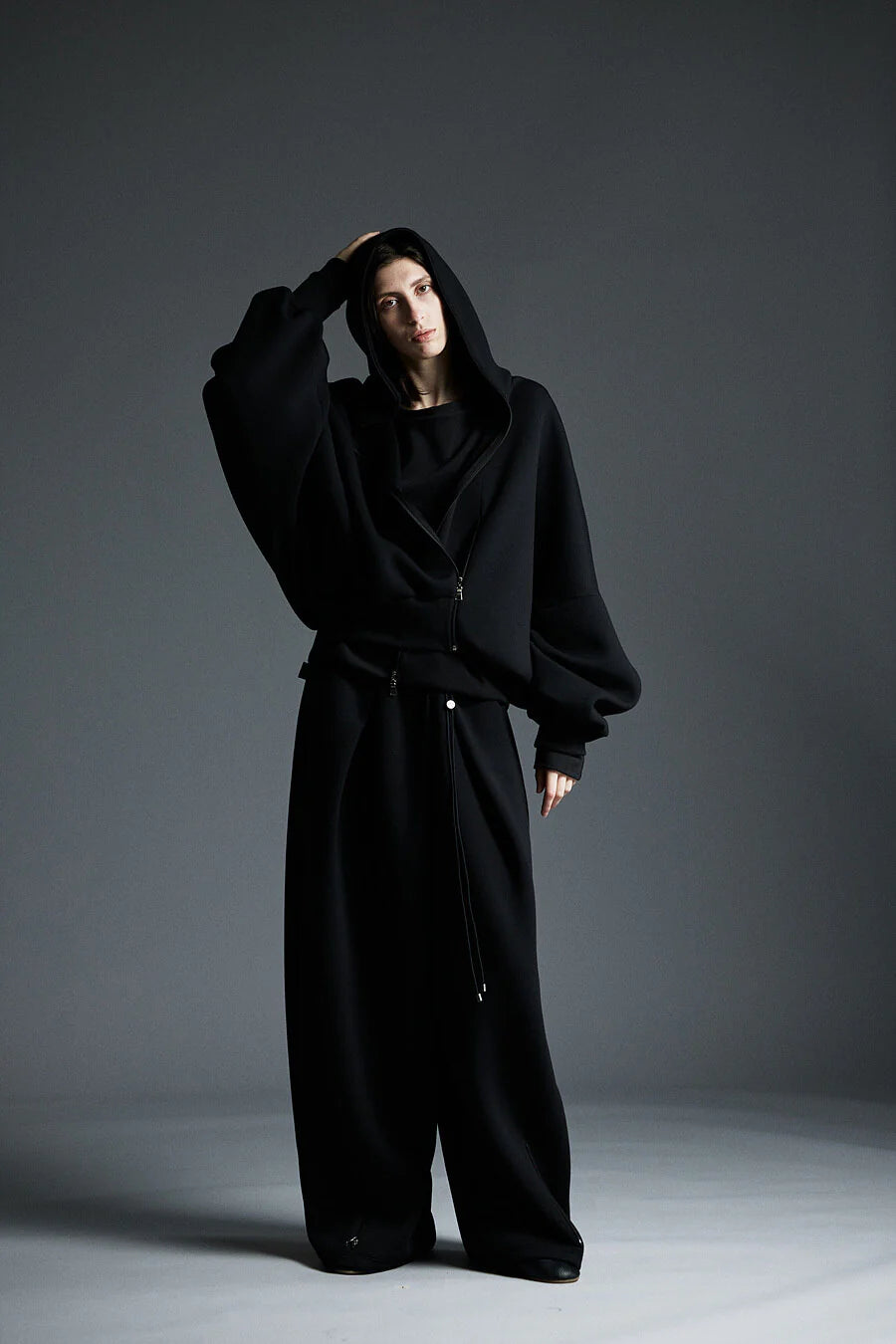 Neoprene Zip-Up hoodie cardigan black