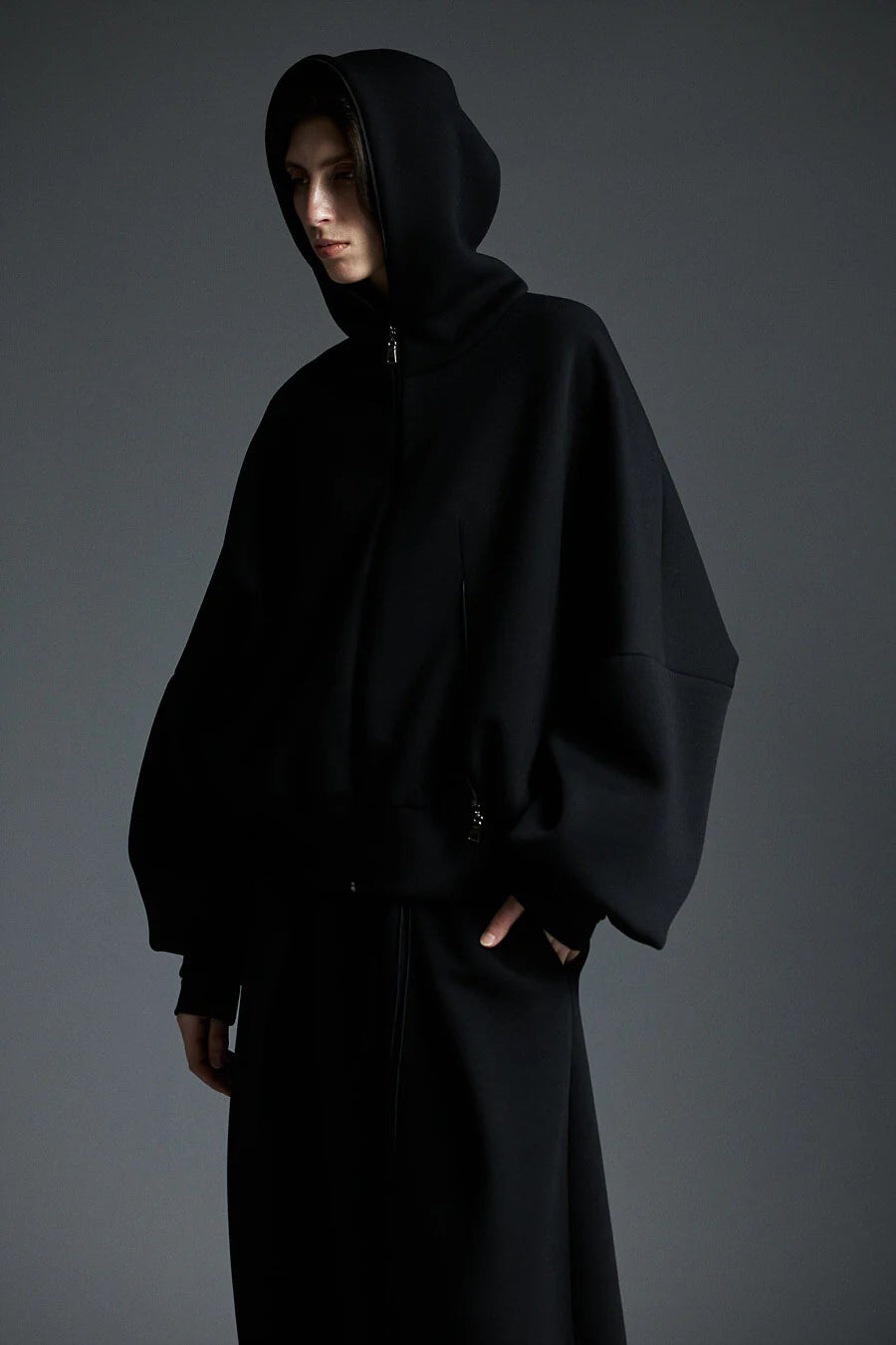 Neoprene Zip-Up hoodie cardigan black