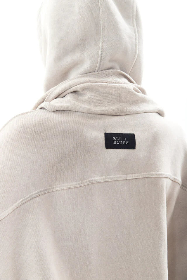 Dyed raw-edged hoodie with linen  muffler ivory