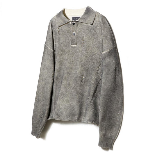 Spray damaged polo knit grey