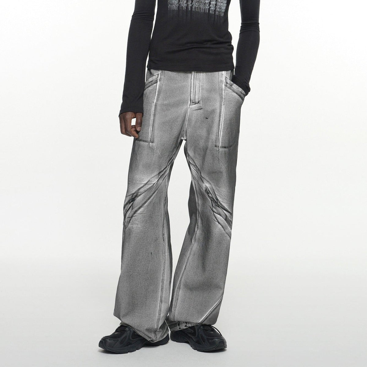 Seam line cotton pants dirty white