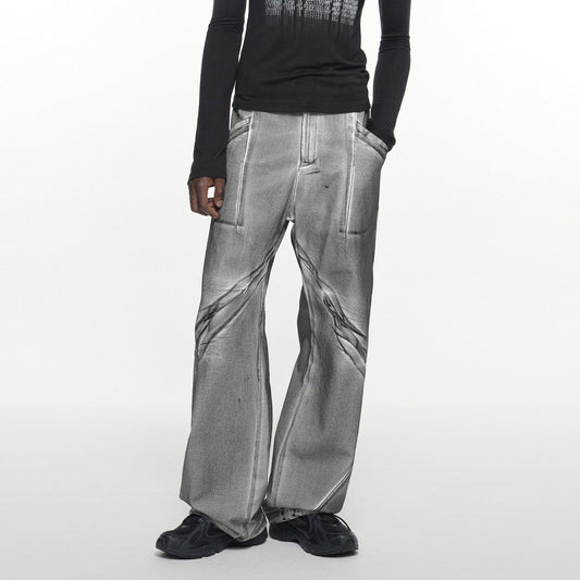 Seam line cotton pants dirty white
