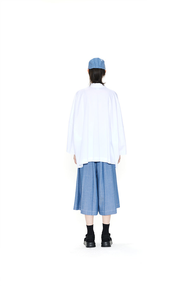 Oversized asymmetric wide polo top white
