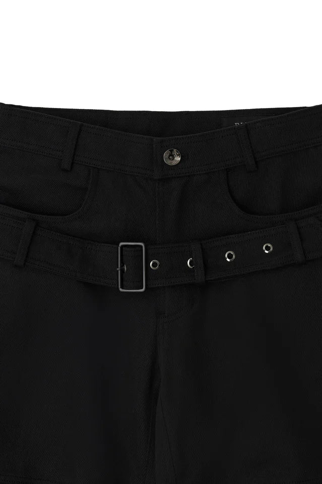 Stucked belt with low density  cotton and raw-edged pants