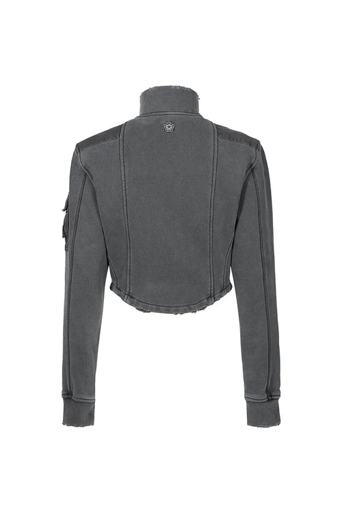 Cotton zip-up cargo jacket charcoal