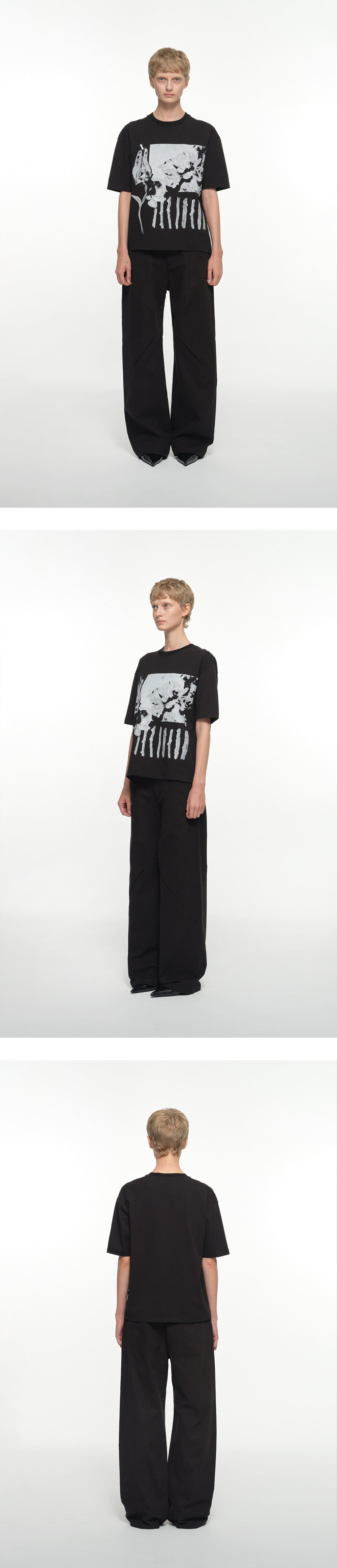 Seam line cotton pants black