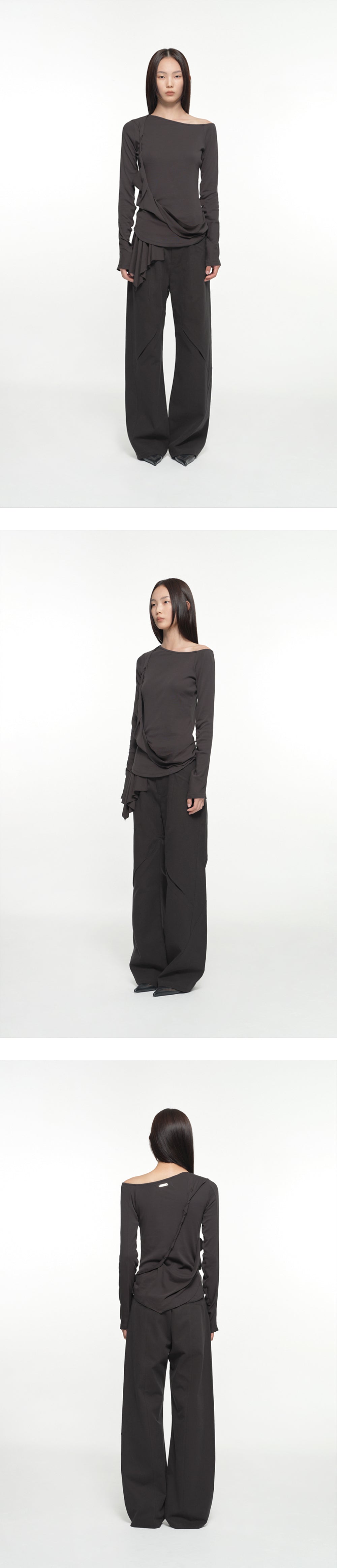 Seam line cotton pants charcoal