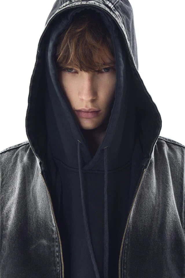 Bleached denim hoodie zip-ip jacket