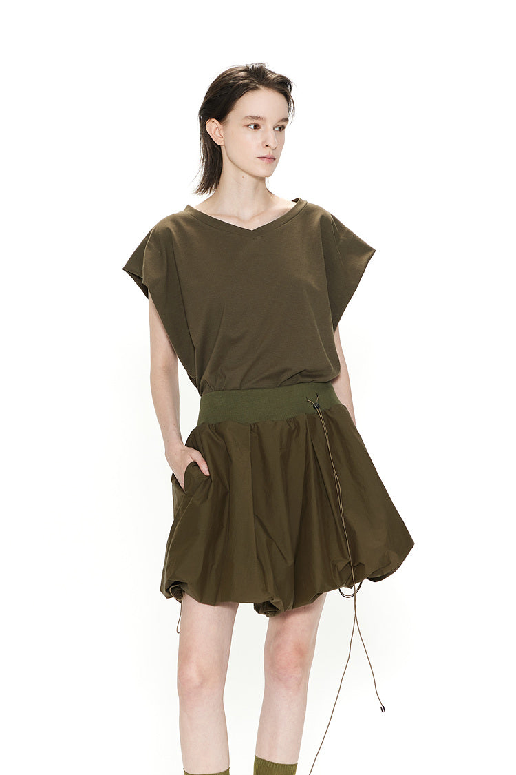 Recycled fabric a boat V-neck sleeveless top khaki