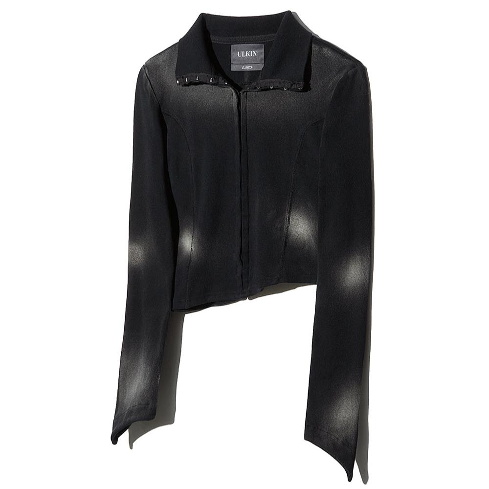 Bleach washed asymmetric cotton top black