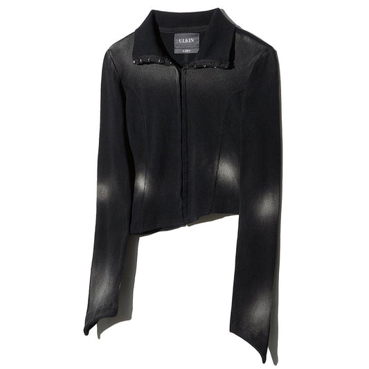 Bleach washed asymmetric cotton top black