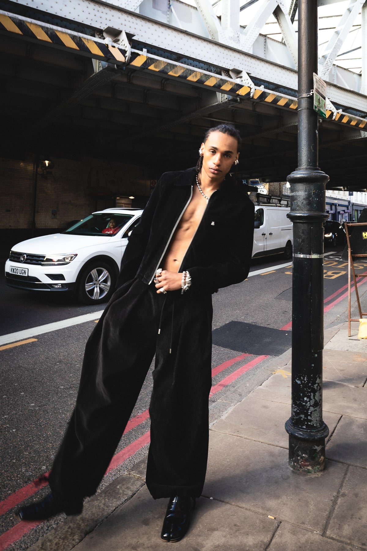 Drawstring hem balloon trousers black