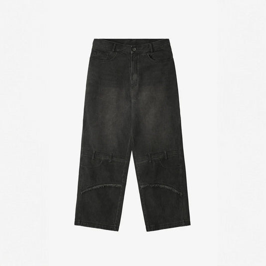 Oil washed double waist denim pants