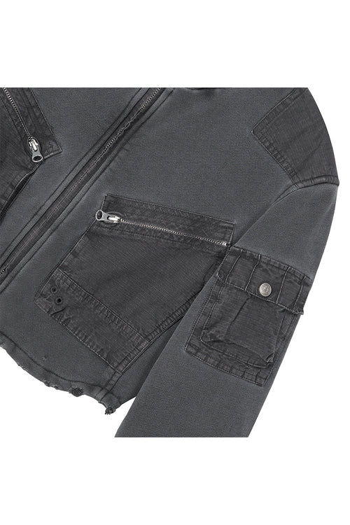 Cotton zip-up cargo jacket charcoal