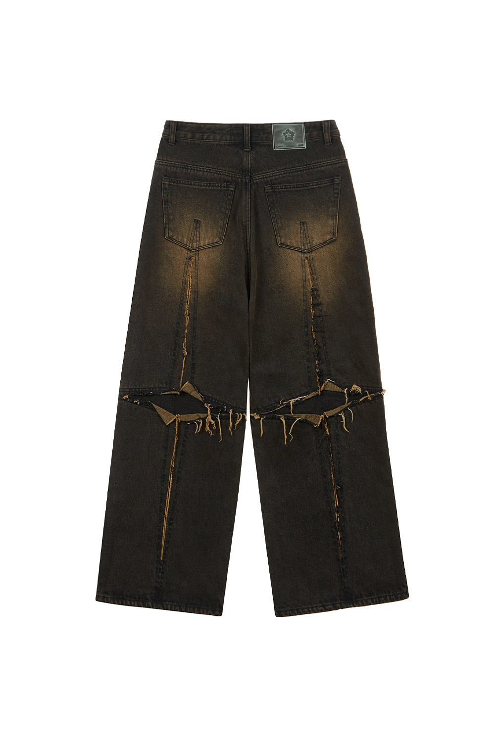 Cross raw edge denim pants black