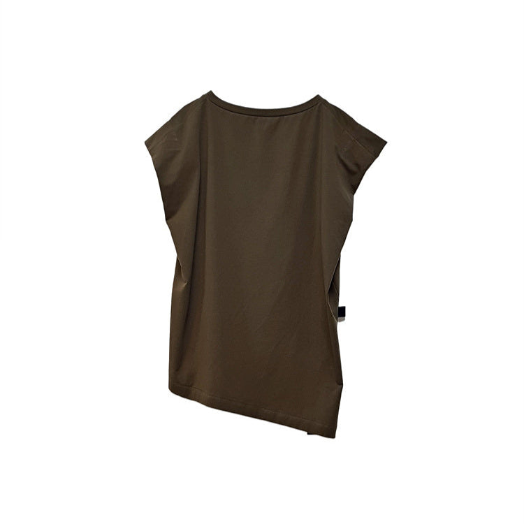 Recycled fabric a boat V-neck sleeveless top khaki