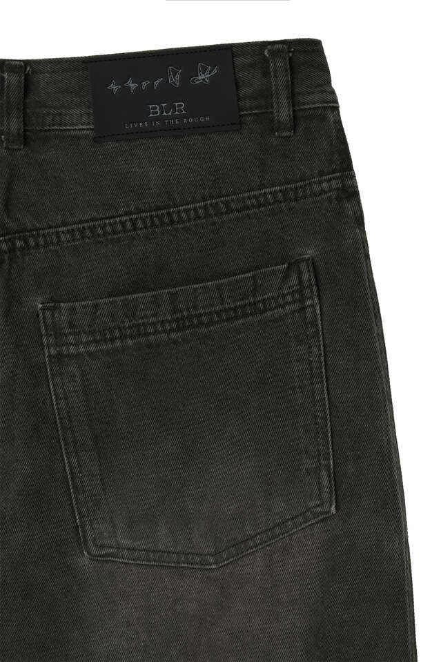 Oil washed double waist denim pants