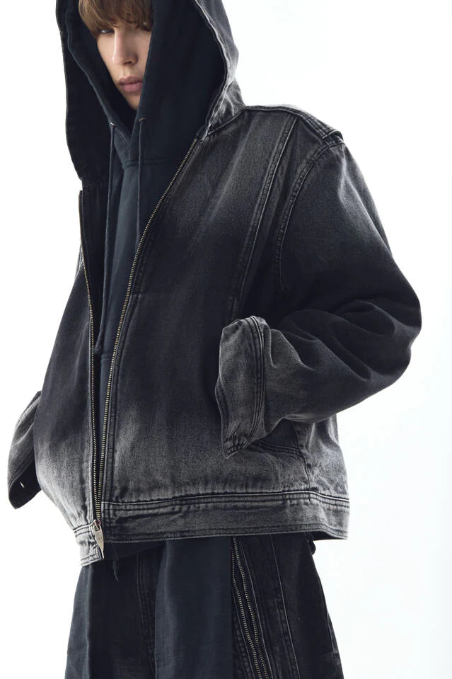 Bleached denim hoodie zip-ip jacket