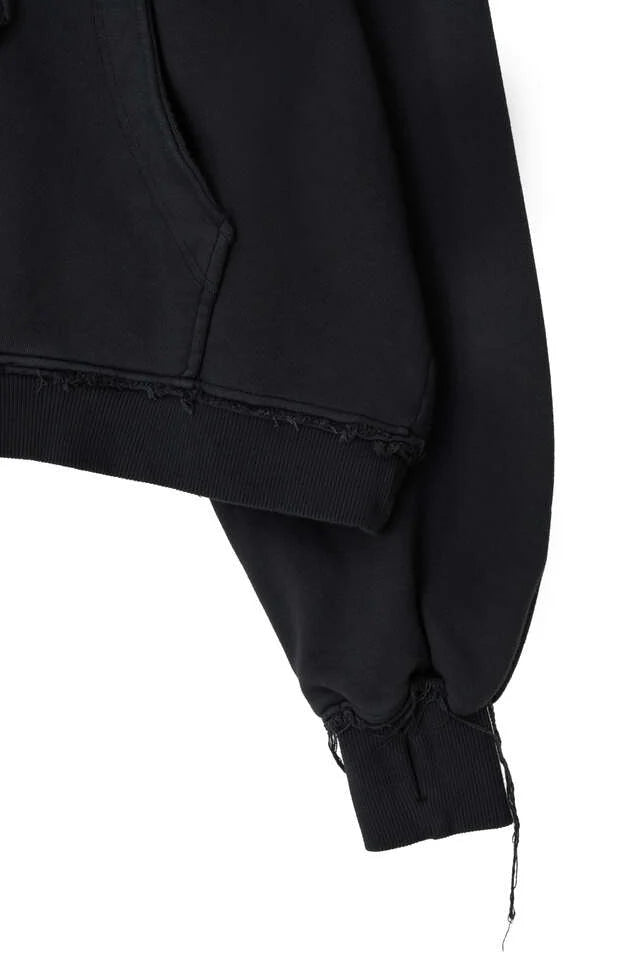 Dyed raw-edged hoodie with muffler black