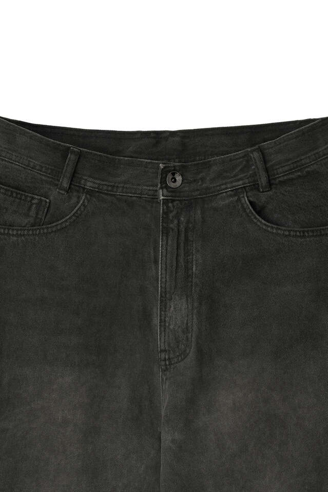 Oil washed double waist denim pants