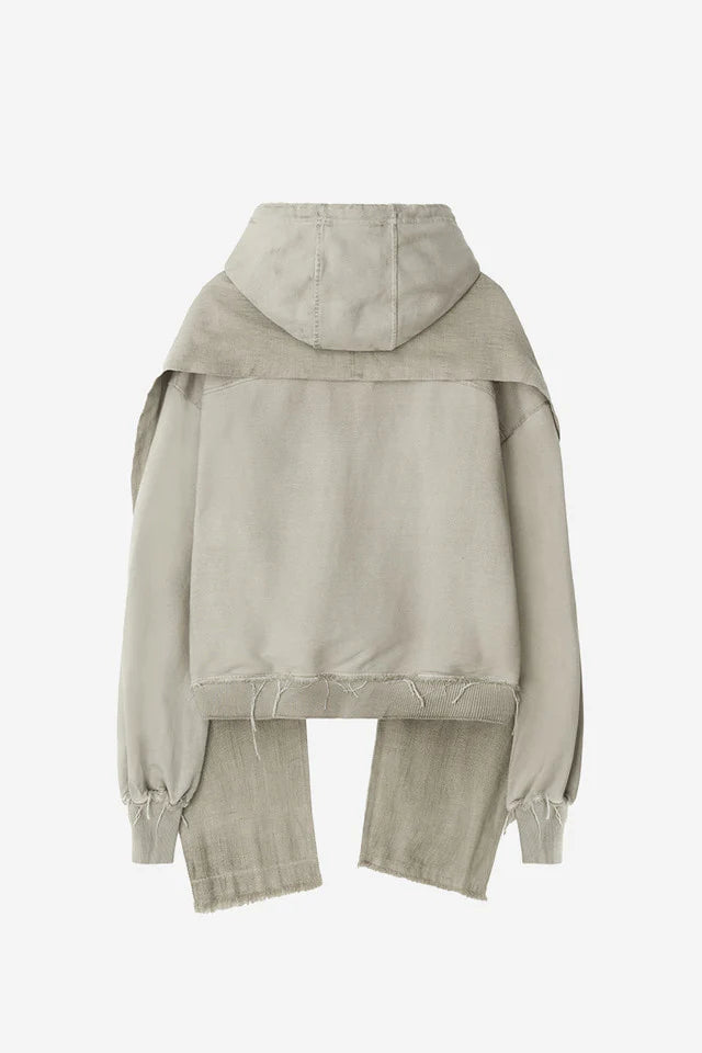 Dyed raw-edged hoodie with linen  muffler ivory