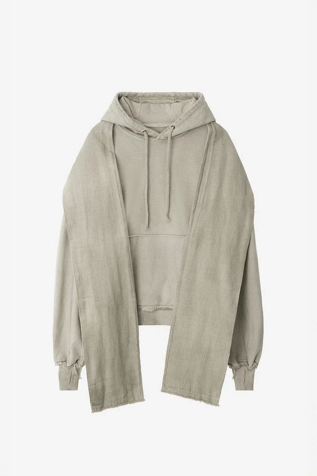 Dyed raw-edged hoodie with linen  muffler ivory